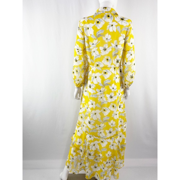 Banana Republic Size 8 Yellow Floral Long Sleeve Hi-Lo Ruffle Maxi Dress - Picture 7 of 10